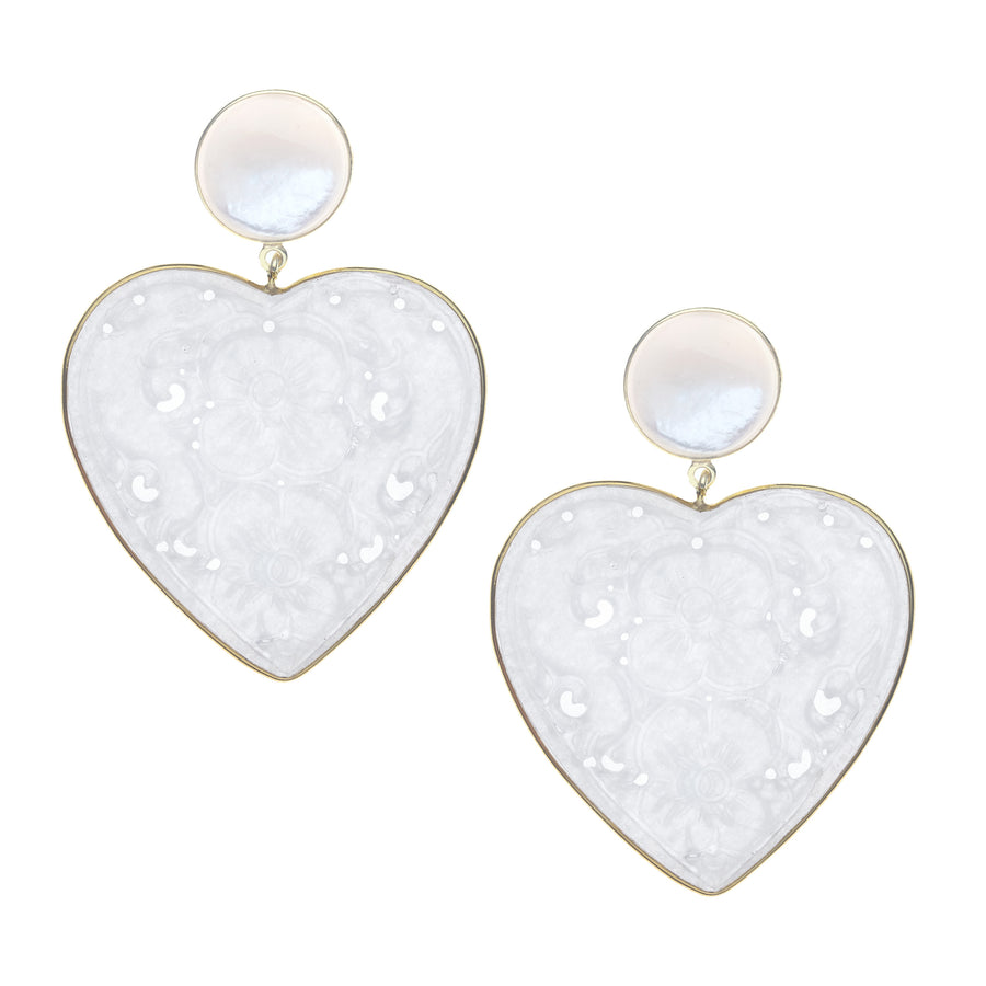 LOVE White Carved Agate Earrings