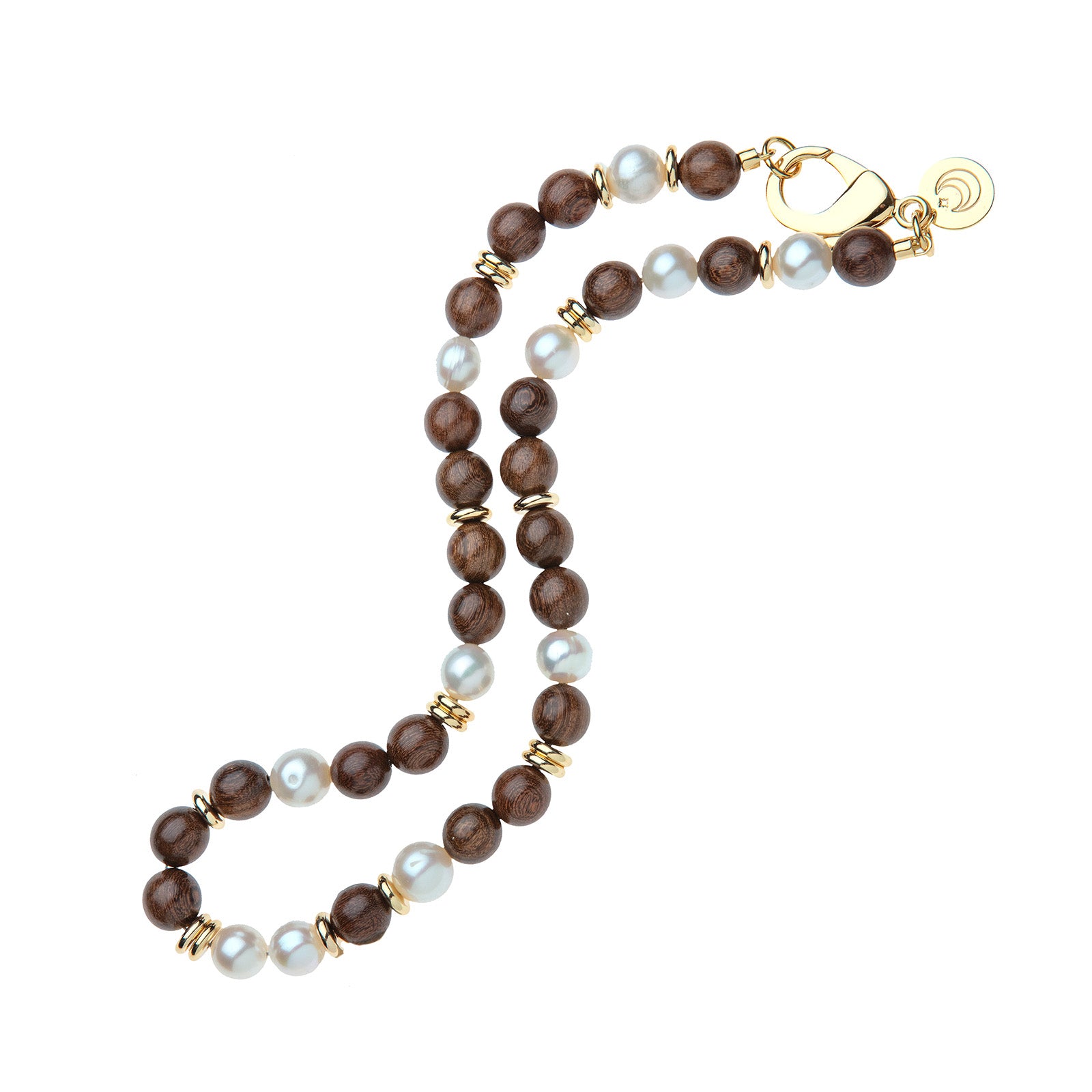 Wood and pearl beaded necklace