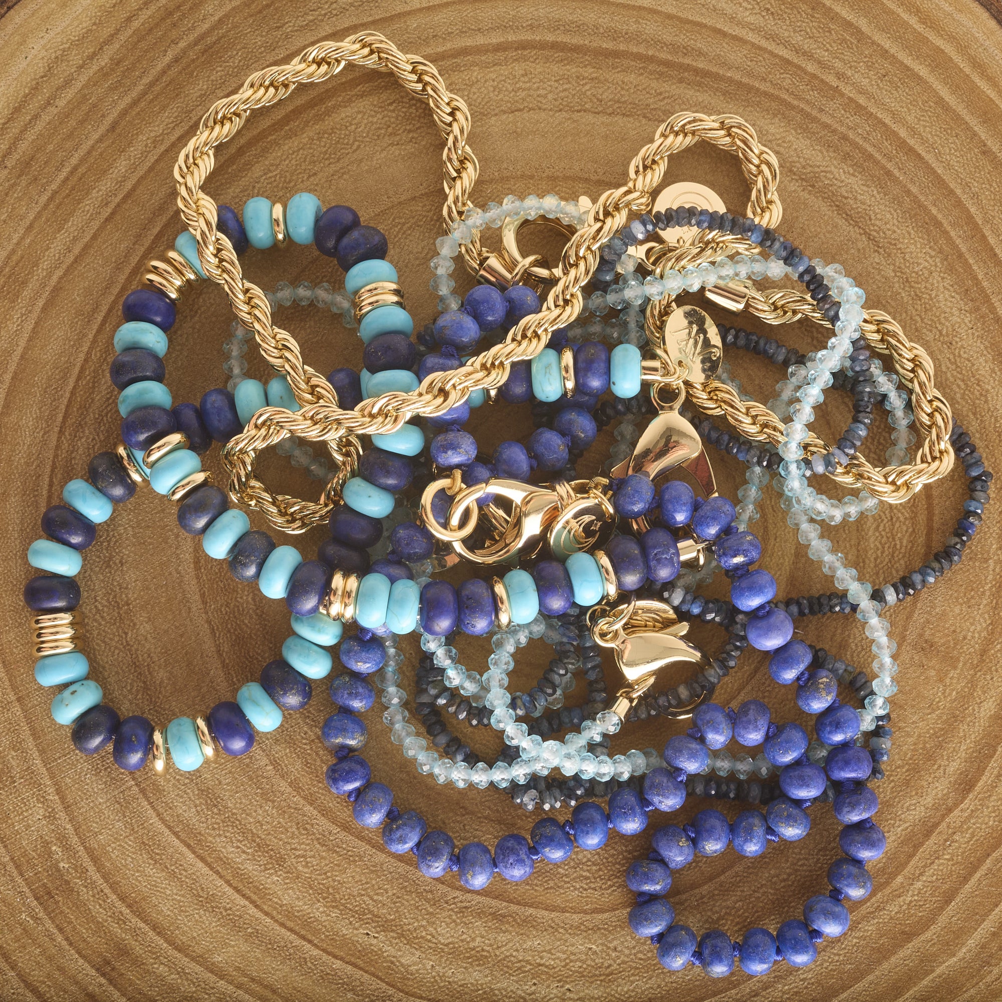 Gumdrop Beaded Necklace in Lapis and Turquoise Mix