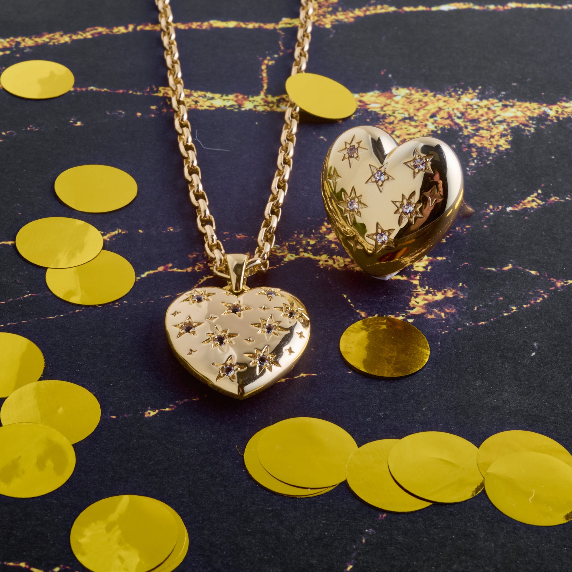 Set in the Stars heart pendant and set in the stars ring