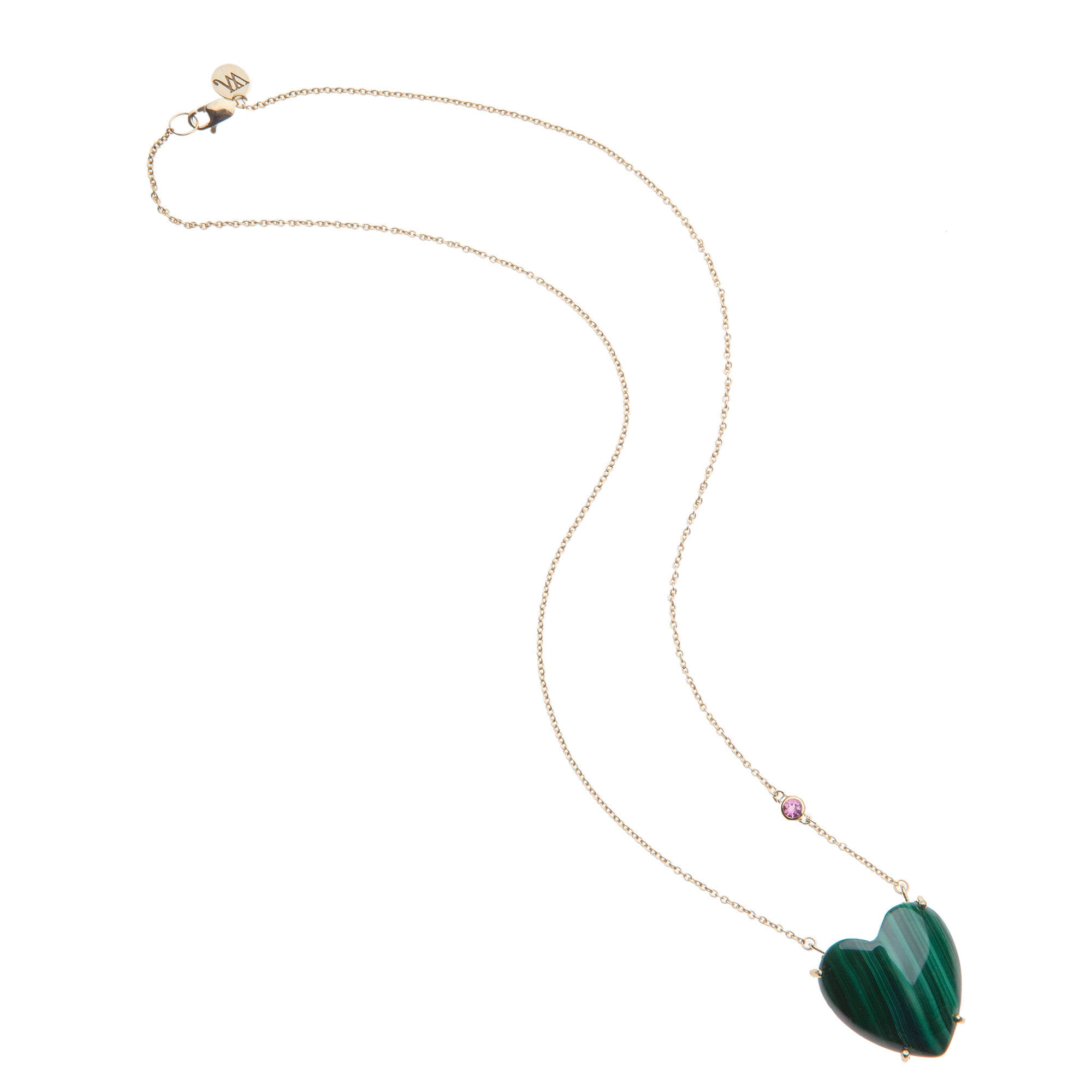 LOVE Malachite Carved Heart Necklace with Gold Setting SALE