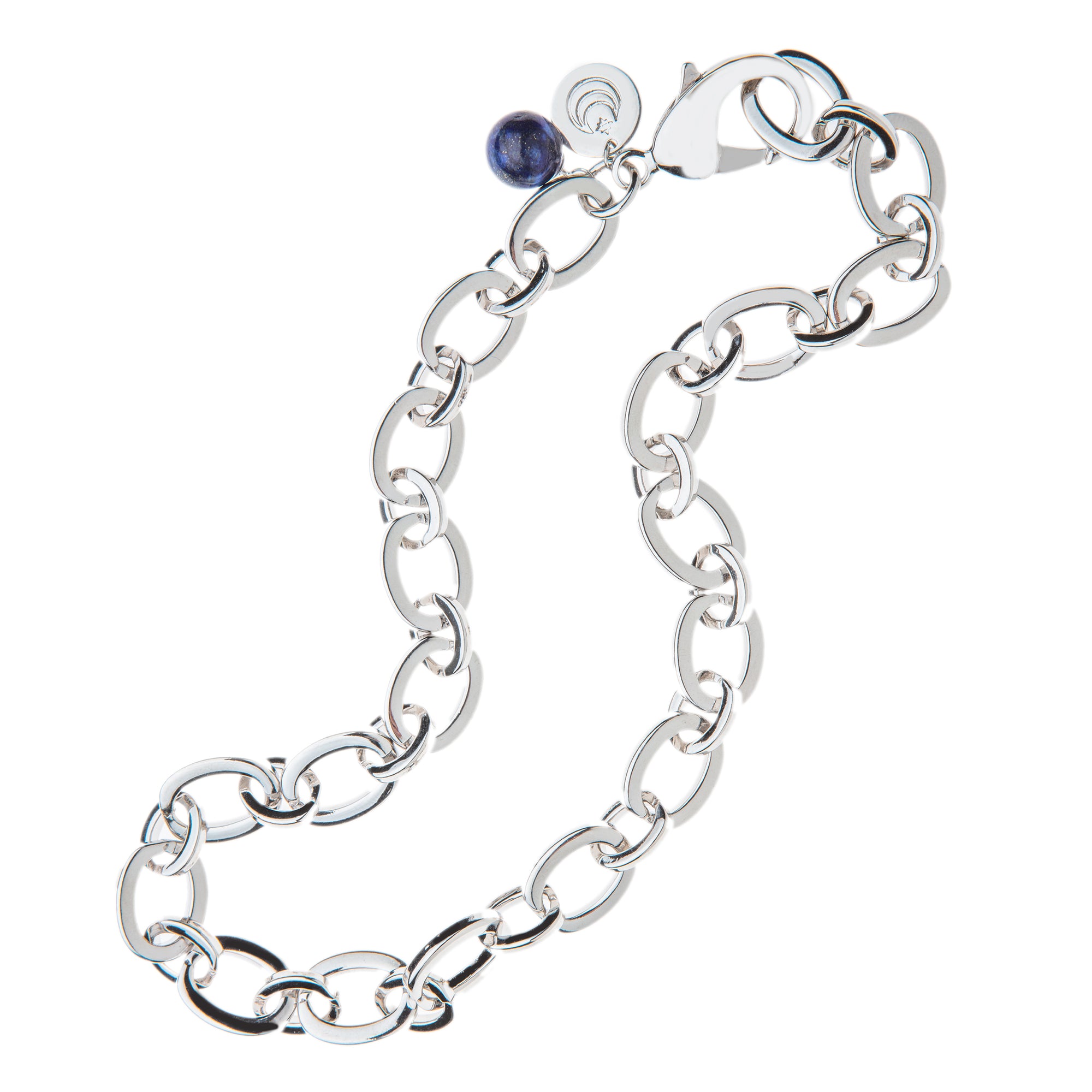 Chunky Link Chain with Lapis Bead in Silver