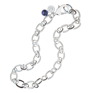 Chunky Link Chain with Lapis Bead in Silver SALE