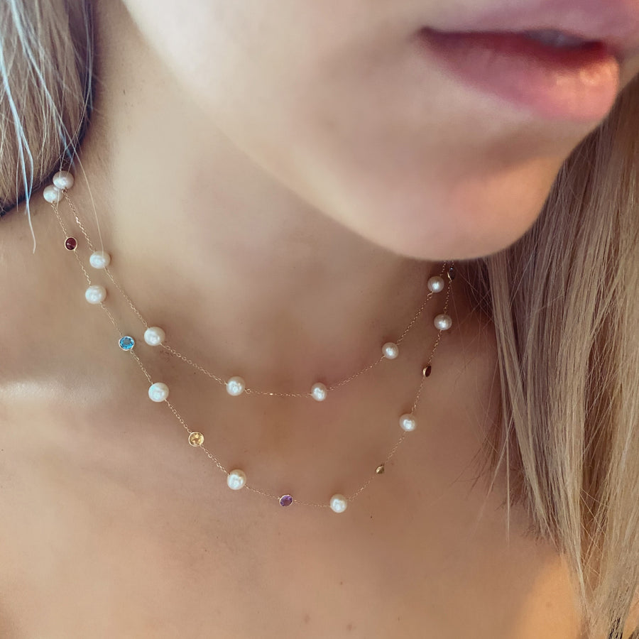LOVE Pearl and Gemstone Station Necklace SALE