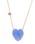 LOVE Faceted Blue Chalcedony Carved Heart Pendant in Solid Gold SALE