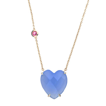 LOVE Faceted Blue Chalcedony Carved Heart Pendant in Solid Gold