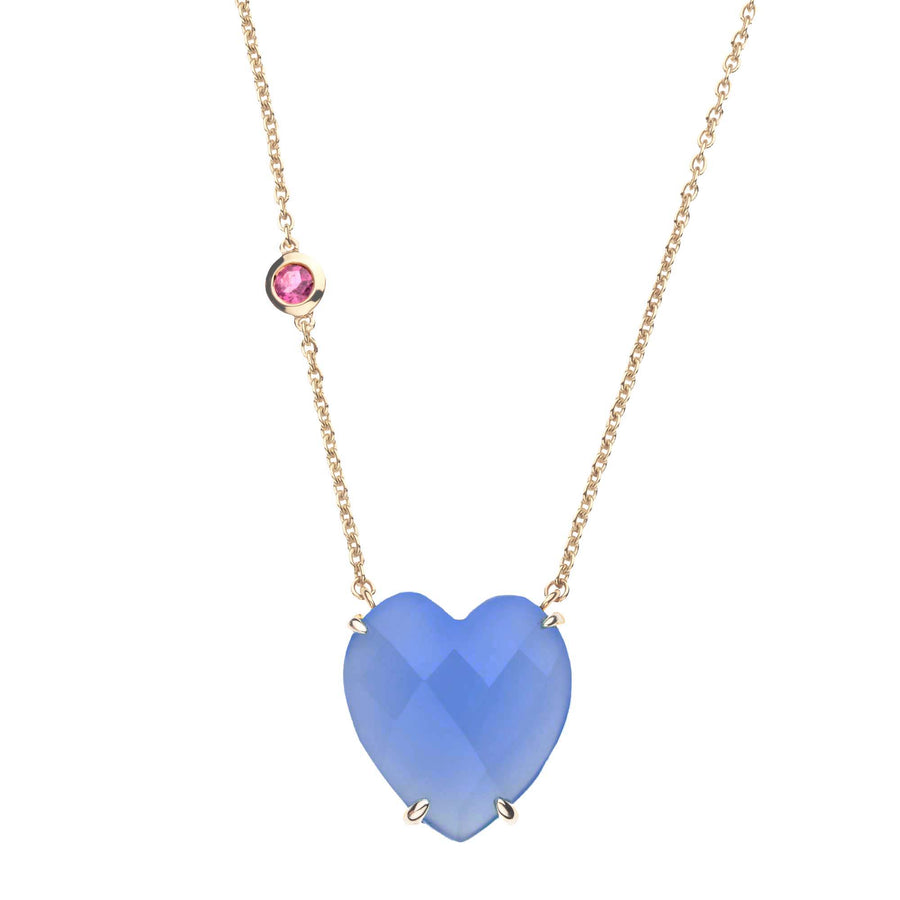 LOVE Faceted Blue Chalcedony Carved Heart Pendant in Solid Gold SALE