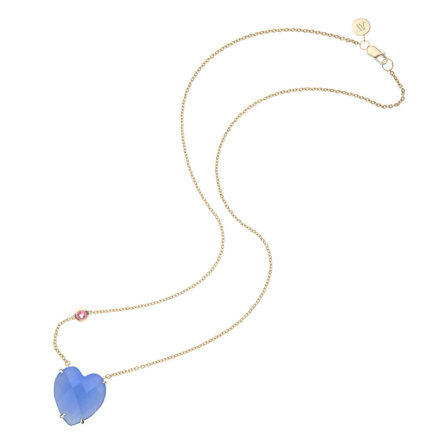 LOVE Faceted Blue Chalcedony Carved Heart Pendant in Solid Gold SALE