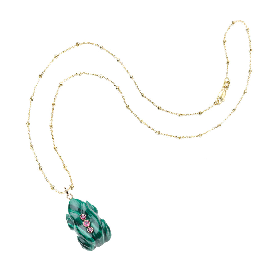 LUCKY Malachite Frog Pendant in Solid Gold SALE