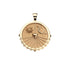 Gold coin pendant features sun, moon and stars, and central heart with lines radiating out to roman numerals
