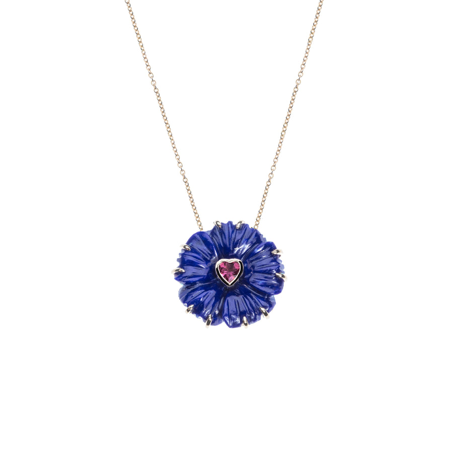 JOY Carved Lapis Forget-Me-Not Pendant in Solid Gold