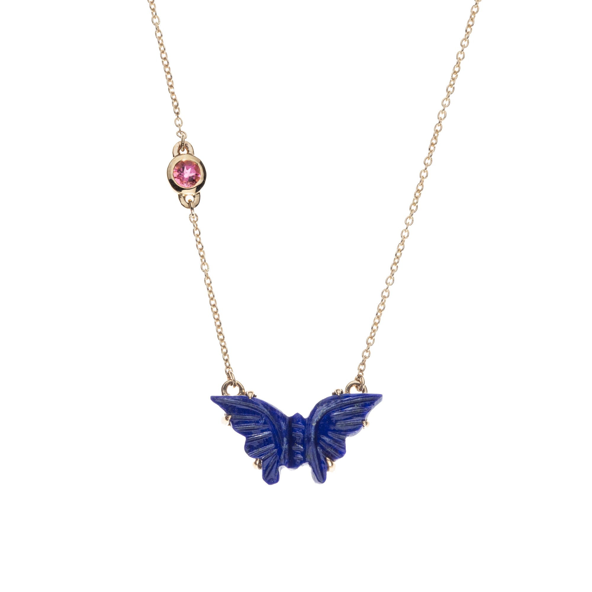 FREEDOM Carved Lapis Butterfly Pendant 10k Gold