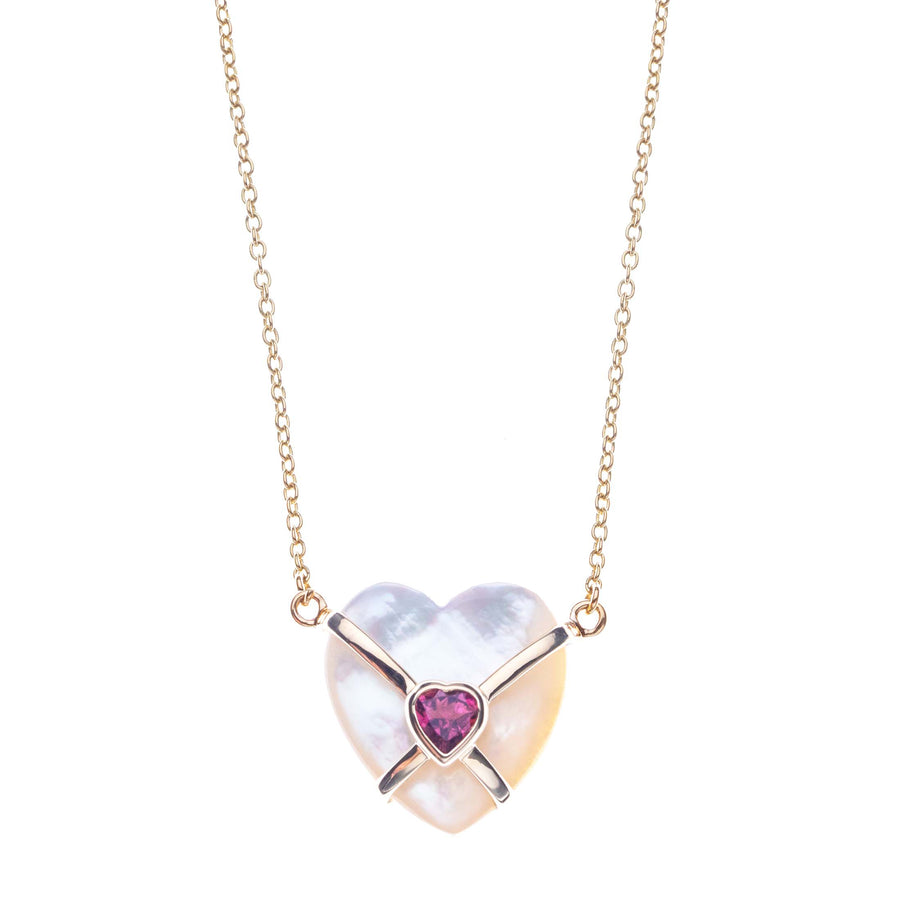 LOVE Cross My Heart Mother of Pearl Pendant in Solid Gold