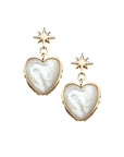 Drop earrings with gold 8 point star stud and mother of pearl heart drop with gold border