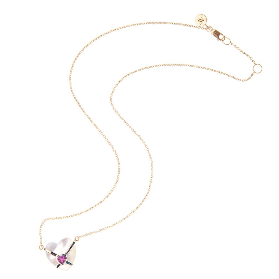 LOVE Cross My Heart Mother of Pearl Pendant in Solid Gold