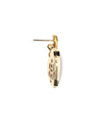 Side view of heart drop earring shows gold setting