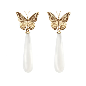 FREEDOM Butterfly Drop Earrings: White Mother of Pearl and 10k Gold
