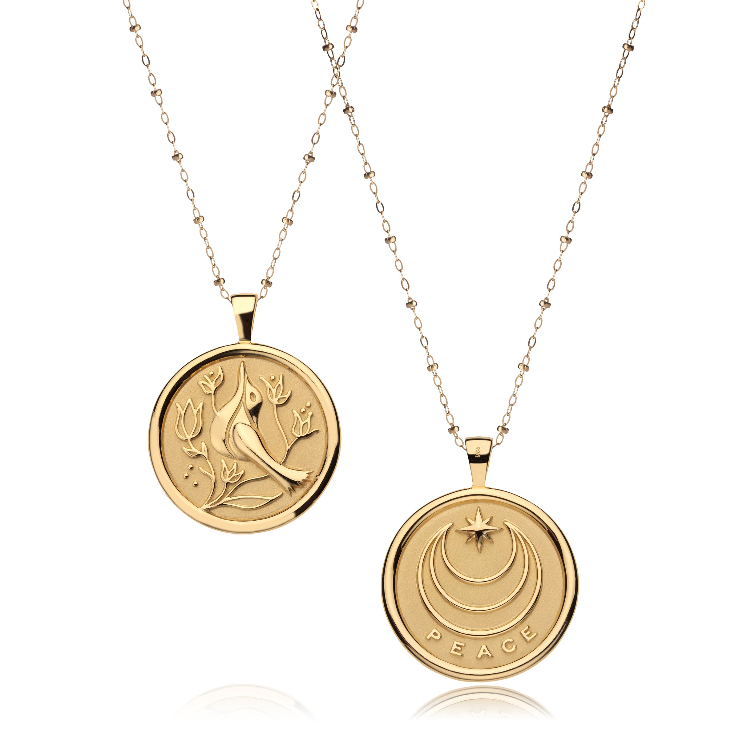 Pendant Coin Necklace with Symbol and Inspired Word - PEACE – Jane