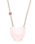 LOVE Rose Quartz Carved Heart Necklace with Gold Setting SALE