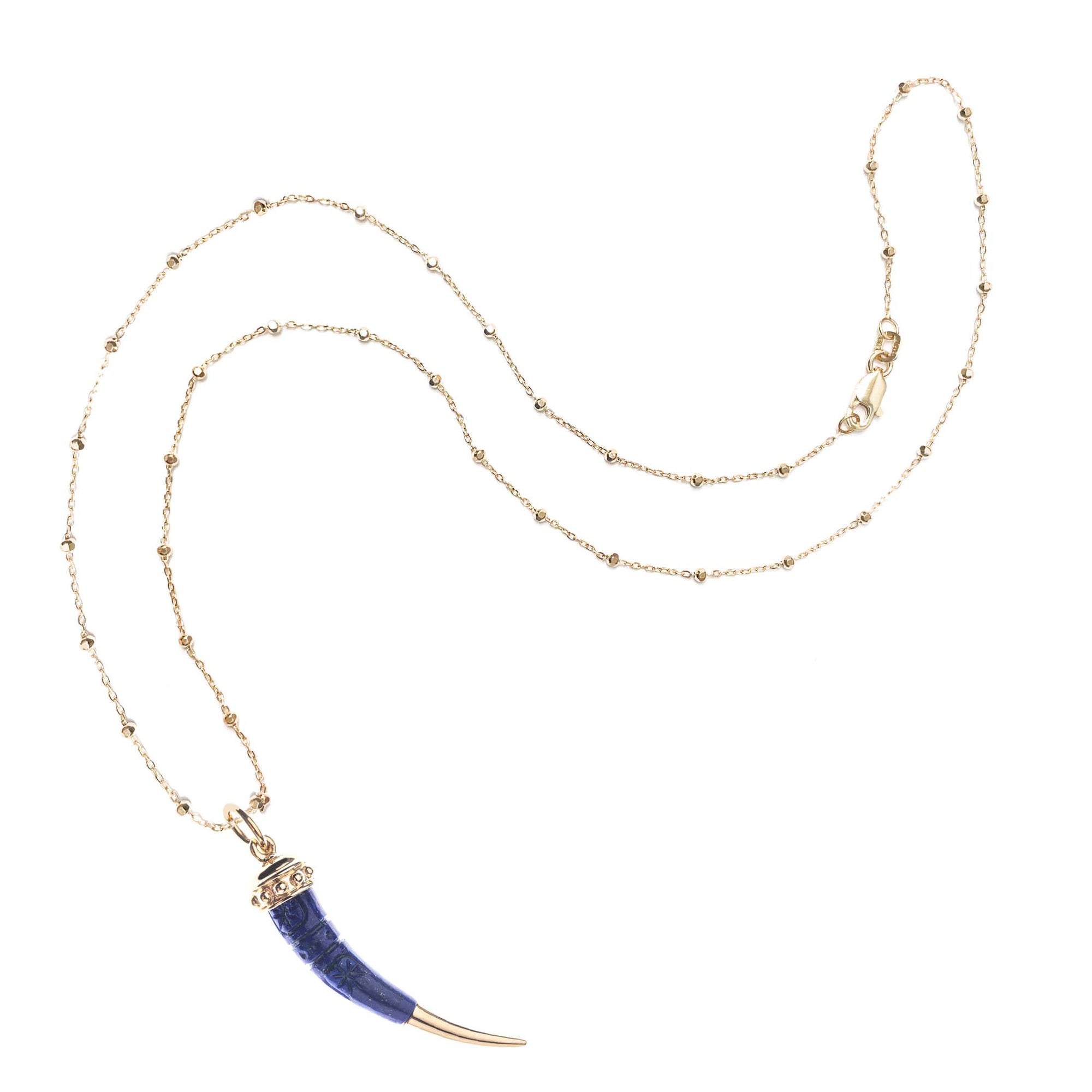 PROTECT Carved Lapis Tusk in Solid Gold