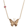 Gold butterfly pendant with pink tourmaline stone on chain