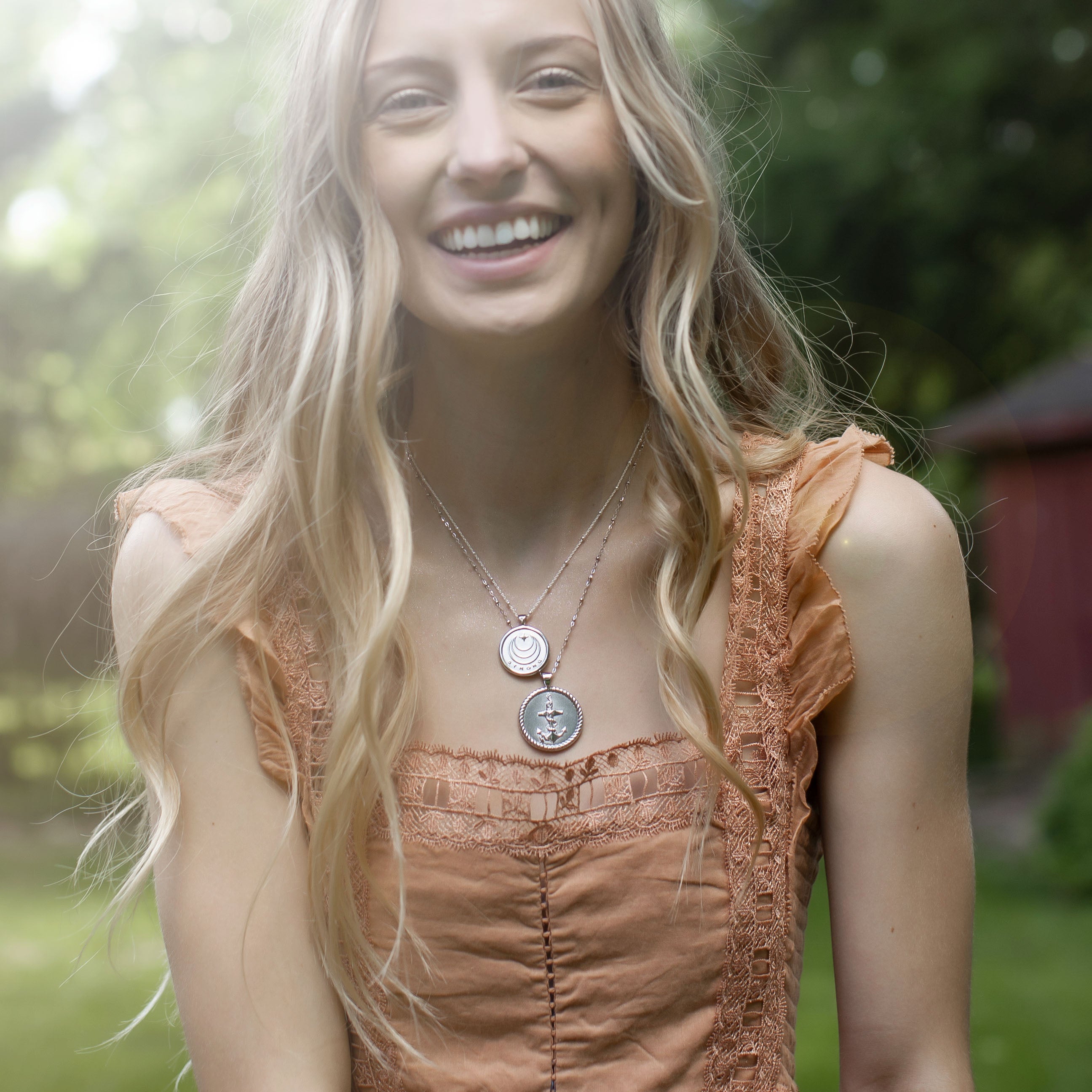 Silver Pendant Coin Necklace with Symbol and Inspired Word