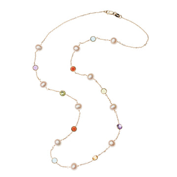 LOVE Pearl and Gemstone Station Necklace